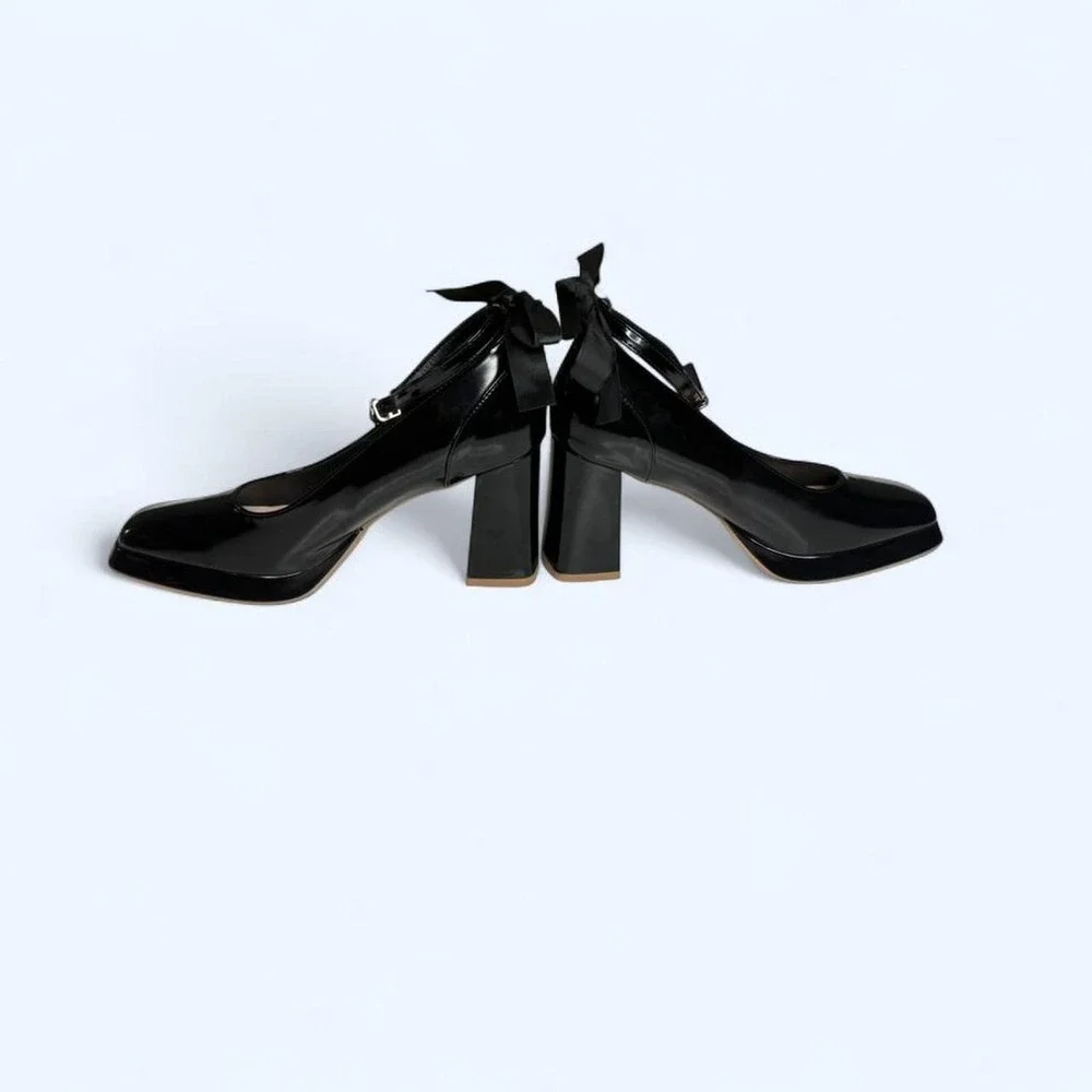 Black Patent Mary Jane Heels w/ Bow Gothic Dark Academia